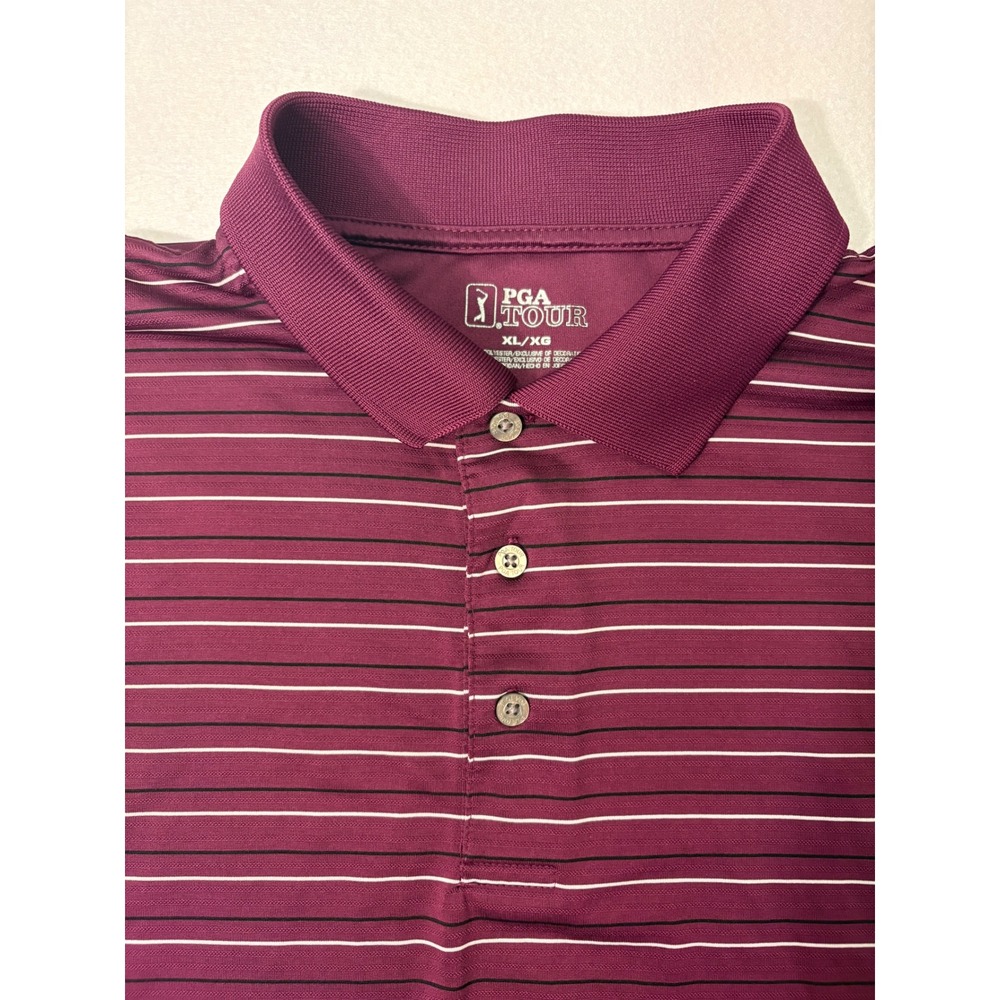 PGA Tour Mens XL Golf Polo Shirt Burgundy Maroon Striped Performance Top